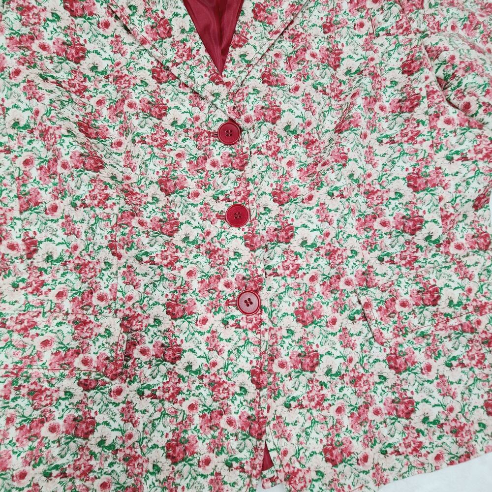 Talbots Cotton Ditsy Floral Blazer Red 3/4 Sleeve Lined Spring Office Boho 14 - Picture 6 of 11